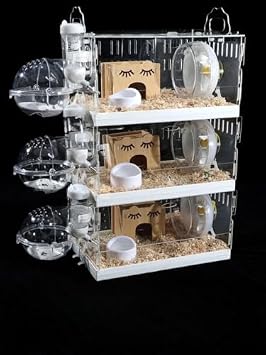 Hamster Cage, Clear Acrylic, Escape Prevention, Assembly, 3 Tiers, Stackable Tray Design, Easy to Clean, Breathable, Portable, Eco Material, For Pets, Small Animal Cage, Complete Accessories
