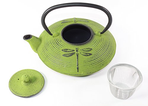 Japanese Antique 27 Fl Oz Green Dragonfly Cast Iron Teapot Tetsubin With Infuser Tea Set With Trivet #TOP2