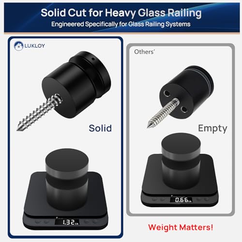 10 Pack Marine Grade SS316 Solid 1.32lb Heavy Duty Glass Railing Standoff for Balcony Stair Balustrade Bracket by LukLoy, 2" Glass Stair Railing Standoff Matte Black