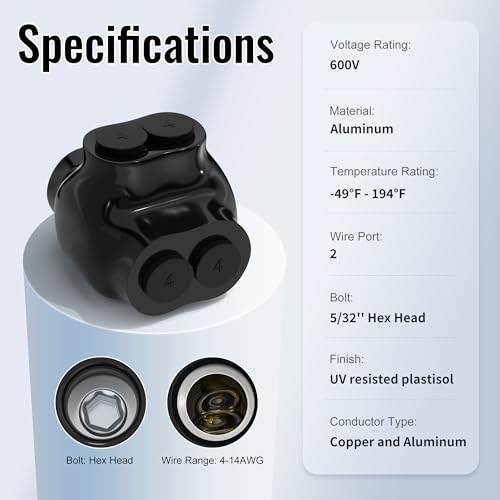 Image of RVBOATPAT 6 Pack Insulated Multi Tap Connector 2 Port 4-14AWG Aluminum Wire Connector Splice Electrical Power Connector Dual Entry 5 /32 inch Allen Hex