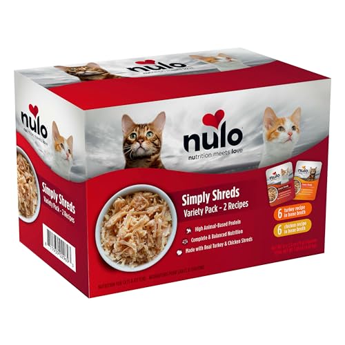 Nulo Simply Shreds Food Topper Nutrition for Cats & Kittens, Variety Pack, 2.5 Ounce Pouches, 12 Count