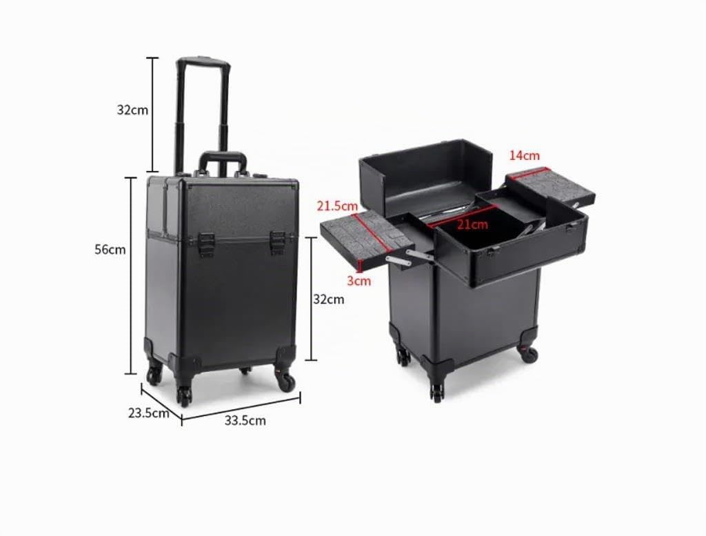 Kosmetikkoffer Trolley, Make Up Koffer Groß - Schminkkoffer mit Rollen - Makeup Organizer mit 2 Schlössern und Ein Ausziehbarer Griff - Beauty Case Schwarz Glatt