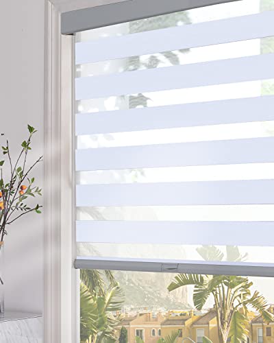 Image of Persilux Blackout Cordless Zebra Blinds for Windows (32 inch W x 72 inch H, Light Grey) with Upgraded Cassette Free-Stop Light Filtering Dual Layers Sheer Window Shades for Home, Outside and Inside Mount