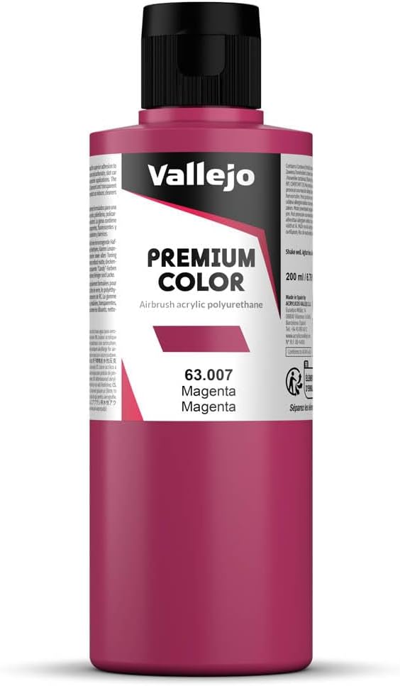 Vallejo - Premium Color Magenta 6.76 Fl.Oz. (200 ml) Matte Finish for Airbrushing, Acrylic-Polyurethane Hybrid Resin of Great Resistance Paint, RC, Model and Hobby Use