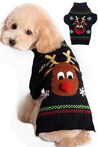 BOBIBI Dog Sweater for Christmas Cartoon Reindeer Pet Cat Winter Knitwear Warm Clothes