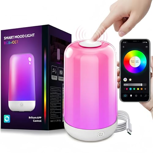 Smart Touch Bedside Table Lamp [Multi-Color & Warm Lights], 3600mA Cordless Small Table Lamp Rechargeable, 7 Colors & Fully Dimmable LED Night Lights for...