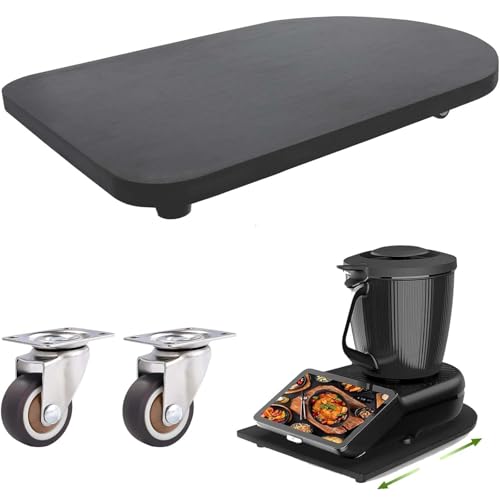 Gleitbrett für Thermomix TM7/TM6/TM5 in Schwarz, Bambus Rollbrett mit 360° Rollen, Leichtes Verschieben ohne Anheben, Schiebebrett Zubehör für Küchenmaschine