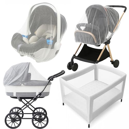 Enovoe Mosquito Net for Baby Stroller and Crib - Durable Mesh Bug Net Cover with Elastic Edge - Fits Strollers, Bassinets, Playards, and Mini Cribs - Travel Essential for Newborns - 63x64-Inch (White)