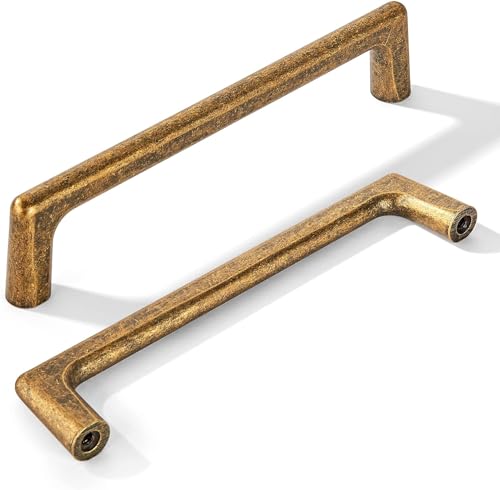 SYZOW 6 Pack Antique Brass Cabinet Handles Modern Handles Furniture Handles, 128mm Hole Spacing Door Handles