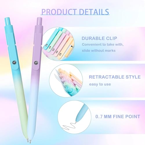 Image of Gel Pens,5pcs 0.7mm Quick Dry Black Ink Fine Point Pens With Smooth Writing | Gradient Color Cute Quick Dry Pens for Journaling Note Taking, Silent Click No Smear Nebula Pen Set, Stocking Stuffers