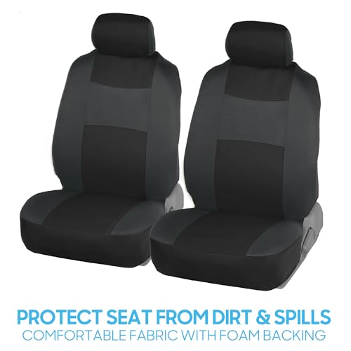 Image of BDK PolyPro Car Seat Covers, Full Set in Black on Charcoal - Front and Rear Split Bench Protection, Easy Install with Two-Tone Accent, Universal Fit for Auto Truck Van SUV