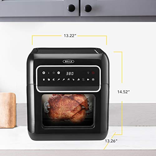BELLA (14754) 10 Liter Air Convection Fryer Oven Dehydrator with Accessories Bundle, Black