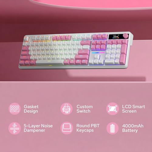 Image of Redragon K762 Wireless Gasket Gaming Keyboard w /Hype Screen & Knob, 104 Keys Mechanical Keyboard, Easy-Control 1.14'' TFT Info Display, 5-Layer Noise Dampening, Round PBT Keycaps, Custom Linear Switch