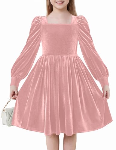 Arshiner Girls Velvet Dress Fall Winter Long Sleeve Party Casual Dresses