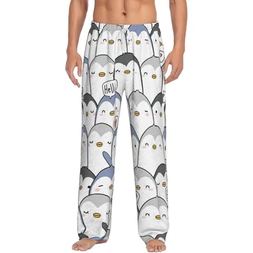 Pantalon de pyjama en polaire pour homme avec poches imprimé pingouin