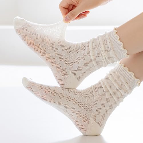 4-Pair Women's Cotton Ankle Socks with Cute Turn-Cuff Casual Love Mesh Socks For Everyday Wear4