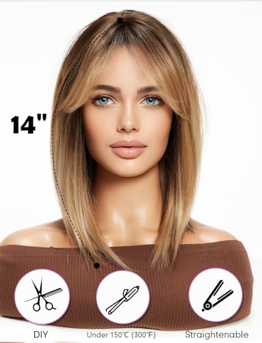 WOKESTAR Bob Wig with Fringe Short Blonde Color Wigs for Women Bob Style Synthetic Heat Resistant Bob Wigs - Image 3