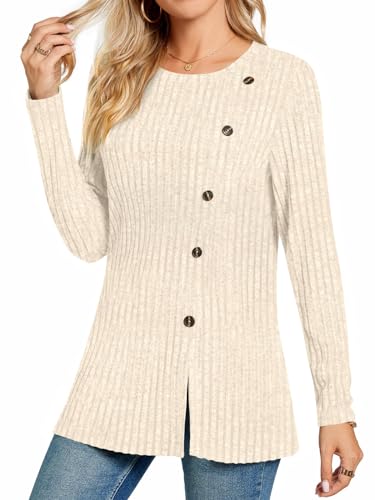 TAOHUADAO Women's Long Sleeve Jumpers Crewneck Tunic Tops with Button Sides Loose Casual Fall Sweater Shirts for Leggings - Image 3