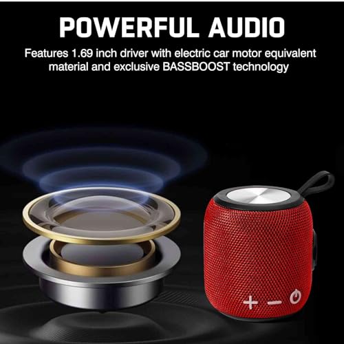 Bluetooth Speaker: Powerful Stereo Sound, IPX7 Waterproof, True Wireless Stereo Pairing, Portable Design, Latest Bluetooth V5.2 - Perfect for Realme C25s, Beach, Outdoor, Home, Parties, Scooter - Red