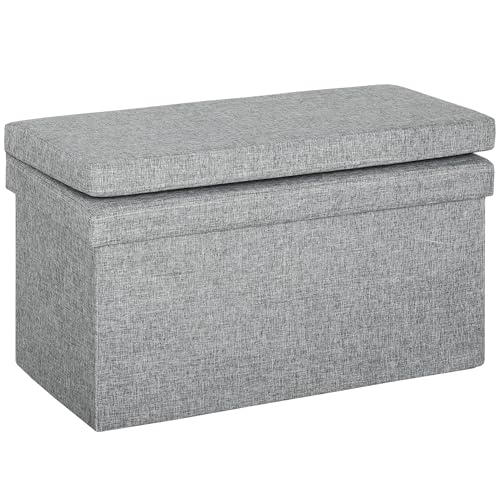 HOMCOM Panca Contenitore Camera da Letto Pieghevole con Schienale, Pouf Poggiapiedi in Tessuto effetto Lino con Vano da 77L per Salotto e Soggiorno, 76x50x73 cm, Grigio