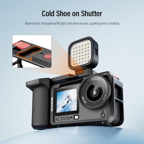 Image of Soonpho Handle Grip Kit for DJI Osmo Action 6 Cage Aluminum Alloy Shell Seesaw Shutter Button Cold Shoe & 1 /4 inch Thread Quick Battery Access with Wrist Strap Storage Bag Screen Protector(Black