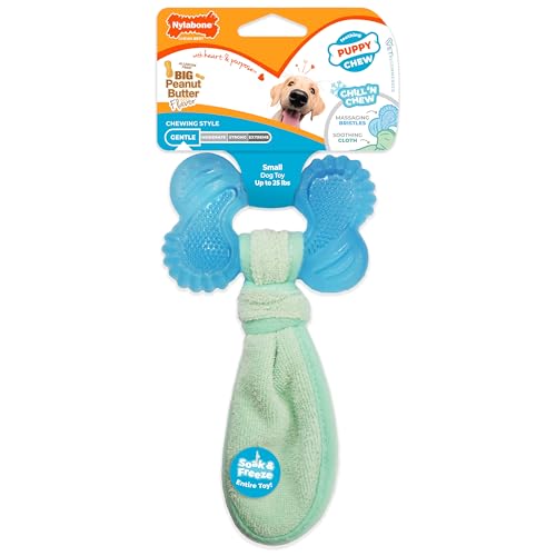 Nylabone Freezer Bone Puppy Chew Toy, Soothing Teething Toys for Puppies, Rubber & Terry Cloth, Peanut Butter Flavor, Small Dogs - Up to 25 lbs., 1 Count