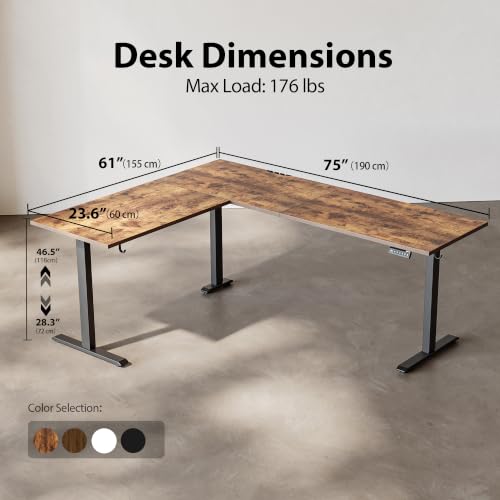 Image of Agilestic L-Shaped Standing Desk Adjustable Height, Electric Corner Standing Desk, Sit Stand Up Desk, 75x61 inch Sit Stand Computer Table, Rustic Brown