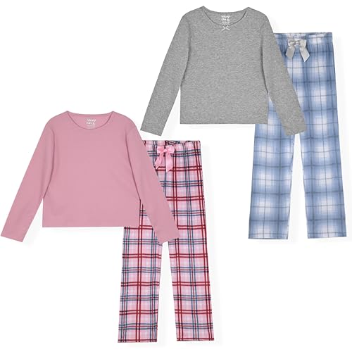 Sleep On It 4-Piece Girls Pajama Sets for Kids Sleepwear Woven Plaid Pajamas for Girls