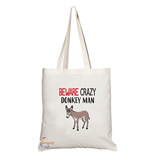 Image of Coralgraph Inc TB278 Beware Crazy Donkey Man Novelty Present Gift Printed Eco-Friendly Stylish Long Handled Tote Shoulder Bag