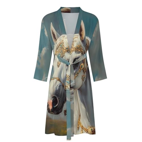 White Horse Wearing Gold Jewelry Funny Men's Robe Novelty Soft Lightweight Bathrobe Long-sleeve Spa Robes4