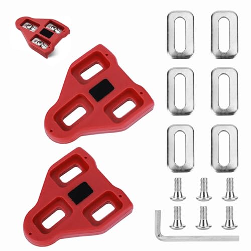 Bike Cleats Compatible with Look Delta and Peloton Bike, Indoor Cycling & Road Bike Bicycle Cleat Set, Adjustable 9 Degree Float System Durable Red Metal Cleats for Road and Indoor Cycling Shoes