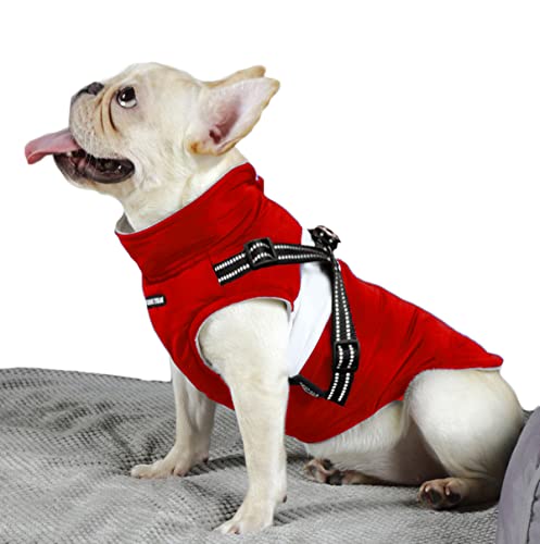 BabyDog Dog Vest Coat with Fleece Lining, Harness with Ring, Adjustable Zipper Sleeveless (M, 199 Red)