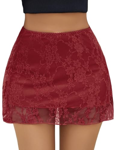 Avidlove Red Mini Skirt for Women Sexy Lace Skirts Y2k Micro Concert Short Skirt Wine Red M