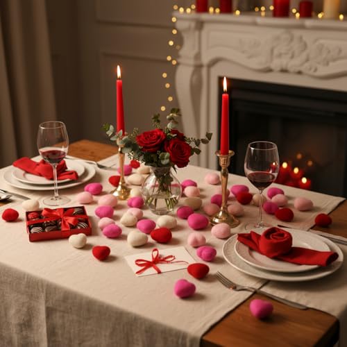 Geosar 24pcs Valentines Day Vase Filler Felt Heart Balls for Crafts Red Pink Heart Vase Filler Decorative Pom Pom Balls Ornaments for Valentine\'s Day Decor Centerpieces (2.4inch) - Thumbnail 7