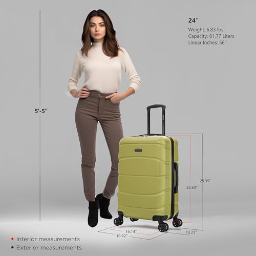 Image of DUKAP SENSE 24-Inch Medium Hardside Spinner Luggage Durable Zippered Green