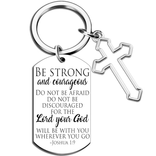 Bible Verse Keychain Be Strong And Courageous Cross Keychain Men