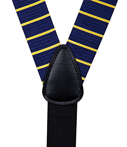 Mjwdp Blue Gold Suspenders For Men Leather 6 Clips Braces Trousers Strap Y Back Elastic Silk Suspender Bow Tie Set Men's (Color : A, Size : Adjustable) #TOP5