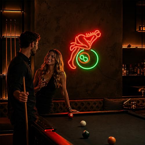 Image of Green&Red Neon Sign Led Neon Lights Signs for Wall Decor USB Powered Led Signs for Room Decoration-Billiard Lady
