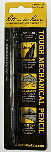 Rite In The Rain Bk13 Black Weatherproof Mechanical Clicker Pencil Set, 1 Bk13 Mechanical Pencil, 6-13Er Replacement Erasers, 12-13Br Replacement Leads (Black) #TOP2