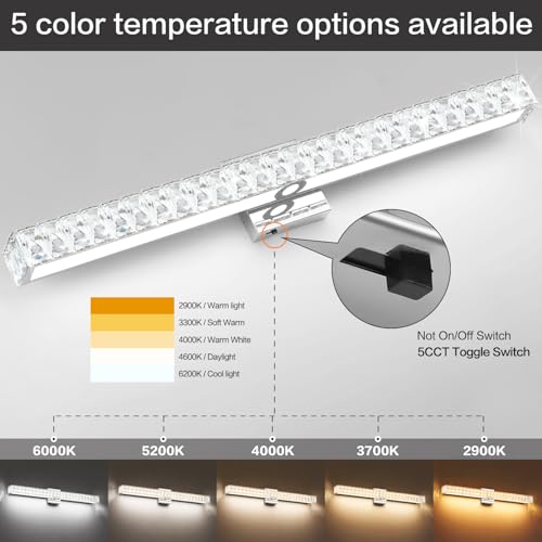 Image of SOLFART Bathroom Light Fixtures, Crystal LED Modern Vanity Light, 32.5 Inch Chrome 5 Color Adjustable 5CCT