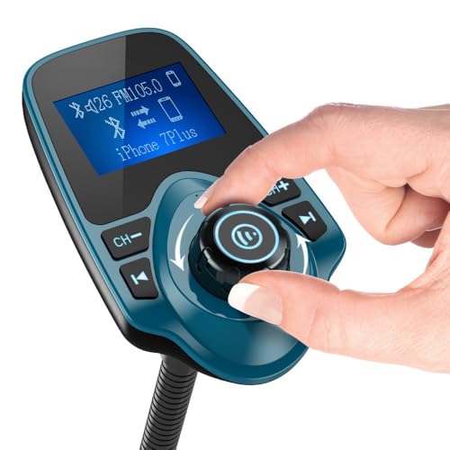 Image of Nulaxy Bluetooth Car FM Transmitter Audio Adapter Receiver Wireless Handsfree Voltmeter Car Kit TF Card AUX 1.44 Display - KM18 Peacock Blue