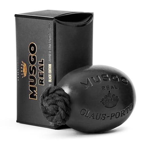 Claus Porto - Musgo Real Black Edition Soap on a Rope | Woody Scent with Lemon | Jojoba + Grape-Seed Oils | Rich, Smooth, Creamy for Men + Women | Handcrafted, Long Lasting (190g | 6.7 oz)