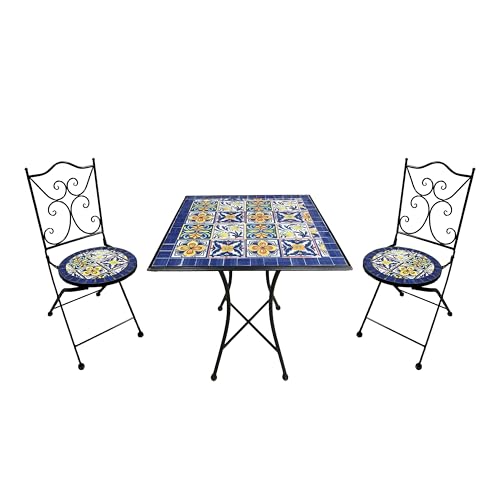 AXI Camilla, Conjunto de Bistro de Mosaico de 3 Piezas, Azul mediterraneo | con Mesa y 2 sillas.