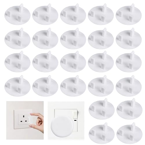 24 Pack Anei Plug Socket Covers UK Child Safety Plug Socket Covers White Baby Secutity Shock Prevention Ideal to Prevent Electric Shock for Children Safety at Home and School&Easy Install UK