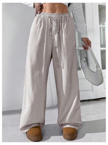 Image of SHENHE Girl's Linen Low Waisted Drawstring Button Front Loose Long Pants Casual Boho Trousers