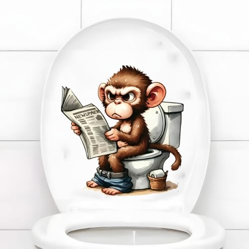 Autocollant de toilette en forme d'animal de dessin animé, motif chat mignon, singe, renard, autocollant imperméable pour abattant de toilettes, décalcomanies murales...