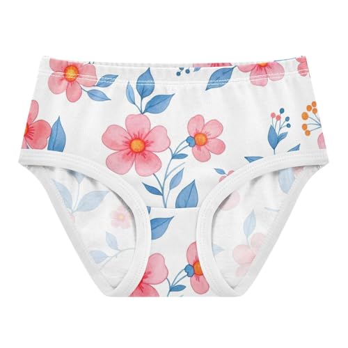 Coral Floral White Underwear Girls, Toddler Briefs, Cotton Underwear for Girls, 2–8 Years