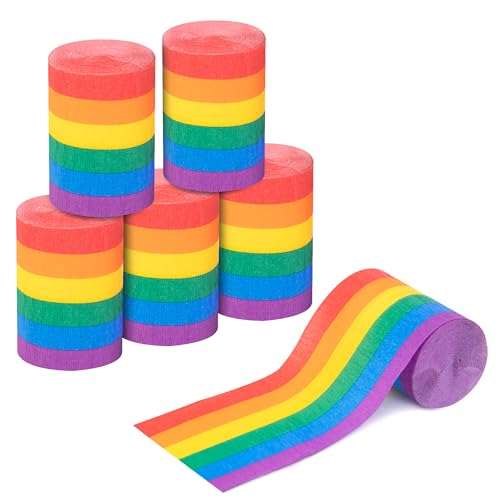 Tlswshsy 6 Rolls Rainbow Crepe Paper Streamers 197 ft Colorful Crepe Rolls Rainbow Streamer Paper Decoration for Pride Day Gay LGBT Birthday Wedding Ceremony Baby Shower Festivals Party DIY Crafts