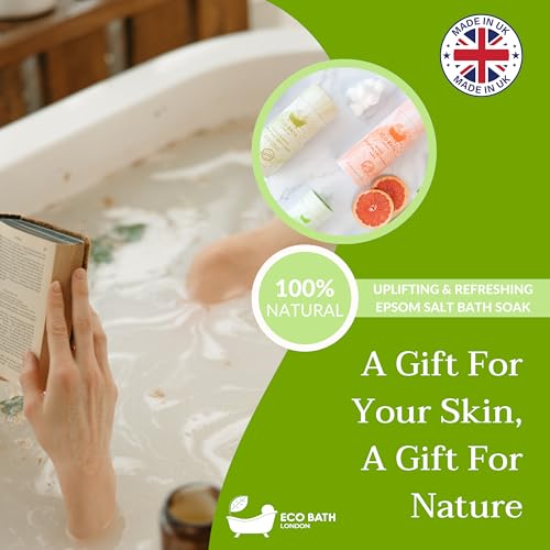 Image of Eco Bath London Uplifting Epsom Salt Bath Soak - Tube 2.2 lb (1 kg), Made in UK, Magnesium Bath Salt with Citrus Essential Oils