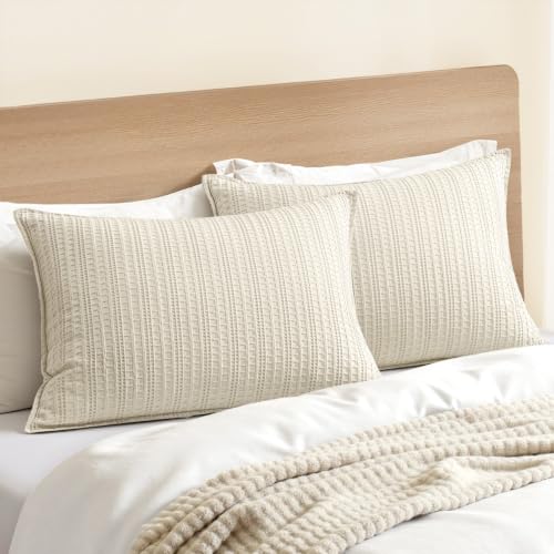 Woaboy Decorative Waffle Euro Sham Pillow Covers 24x24 Ivory 2 Pack